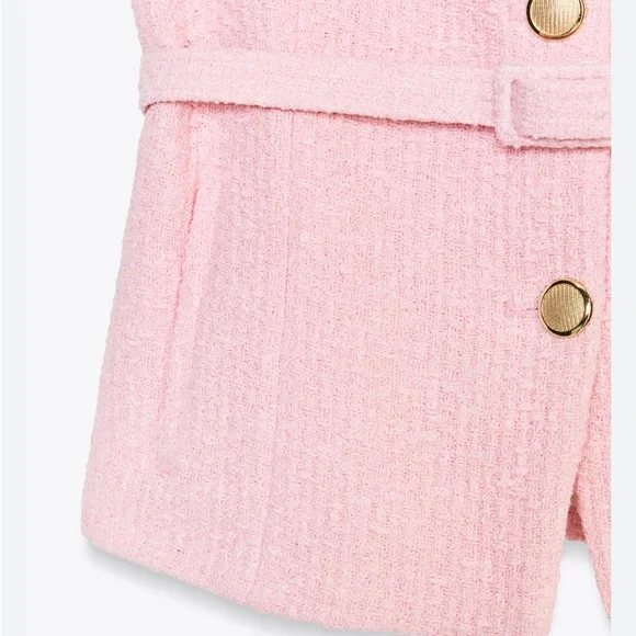 Zara NWT pink tweed belted sleeveless top 2132/091 - Picture 5 of 6